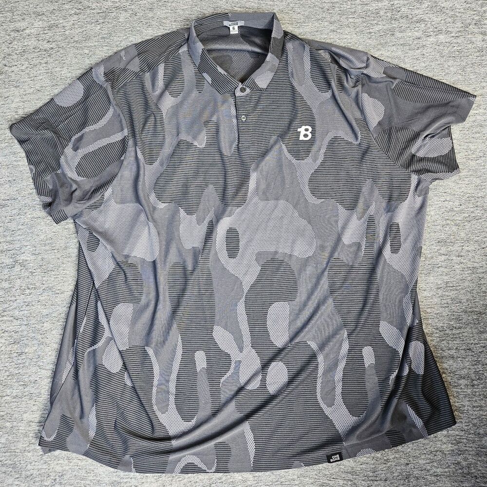 One Bone Polo Shirt Mens 6 Gray Camo Short Sleeve Casual Big Tall Plus Size Golf